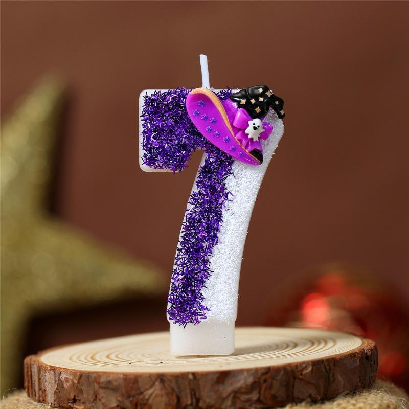 Halloween Birthday Candles Autumn Halloween Theme Party Decoration Purple Glitter Birthday Number Candle Witch Hat Design
