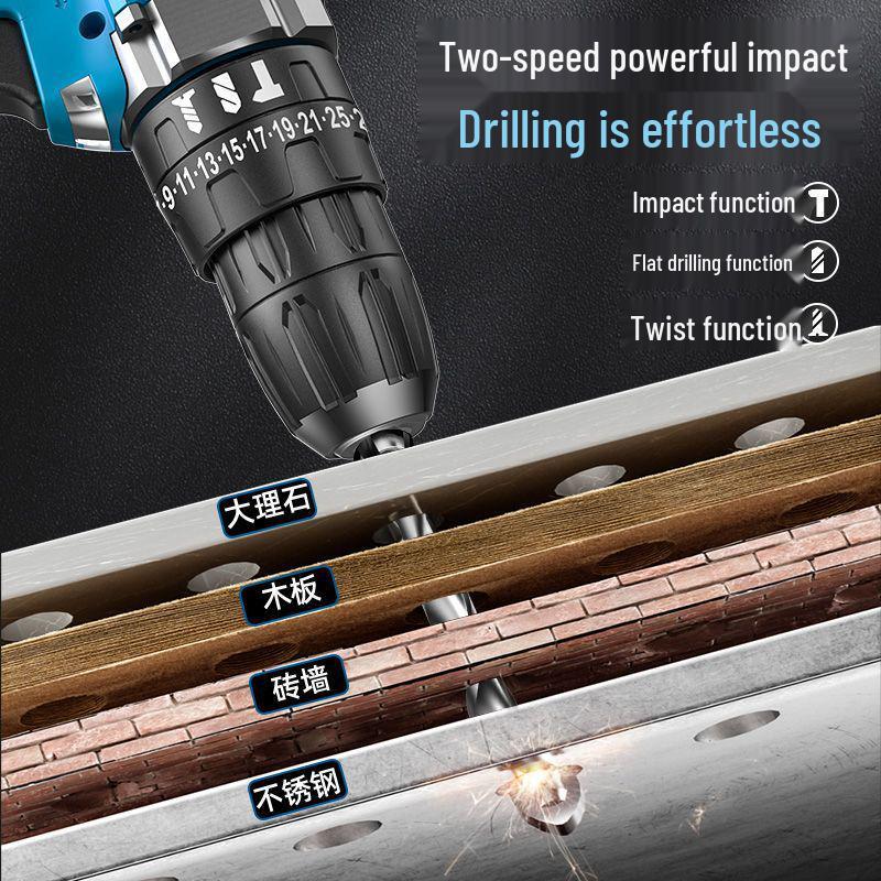 Rechargeable Multi-Function Electric Hand Drill with Impact and Screwdriver Features
