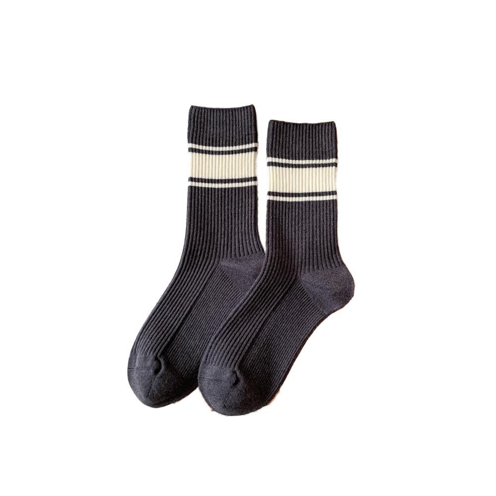 Striped Socks, Women's Pile Socks, Warm Cashmere Socks for Autumn and Winter, Mid-calf Socks, School Style, Versatile Long Socks