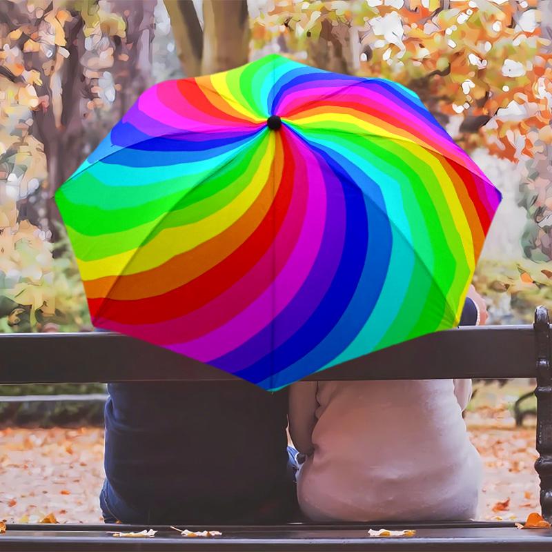 Colorful rainbow Printed umbrella windproof folding umbrella portable sun and rain umbrella suitable for gifting