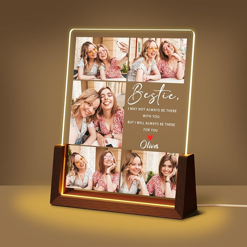 Personalized Mothers Day Unique Gifts for Mom Wife, Mom Gifts from Daughter Son Husband, Custom Acrylic Night Light Picture Frame with Photo Name,