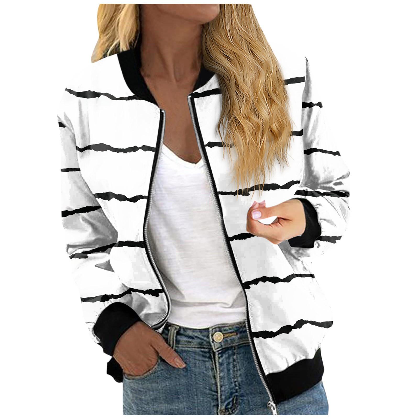 

Жіночі куртки з довгими рукавами, легкі, укорочені модні верхній одяг із принтом, повсякденні стьобані куртки з кишенями XXL білий