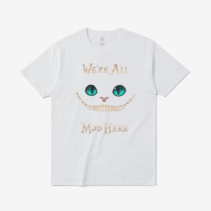 2026 Newest Cheshire Cat Print T-shirt Round Neck Pure Cotton Fashion Short Sleeve Loose and Versatile for Both Men and Women