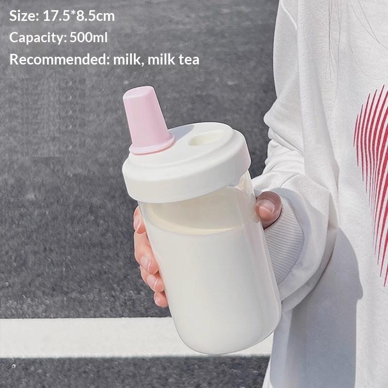 Eco Friendly Plastic Pearl Milk Tea Cup 500ml Reusable with Lid Straw for School Kids Coffee Juice Drinking