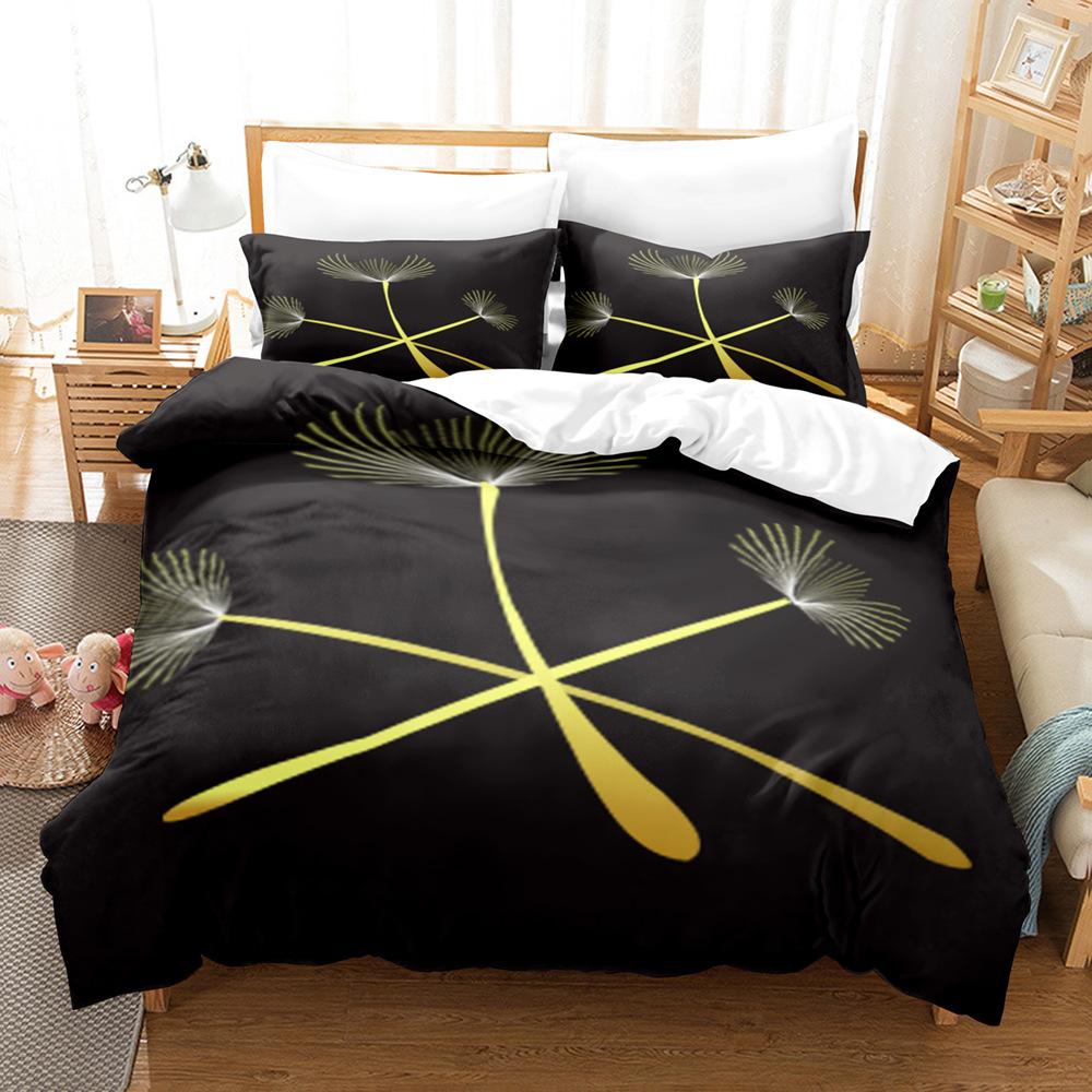 Tropical Plant Kit 3D Digital Printing Quilt Cover Flower Green Leaf Bedding Three-Piece Set