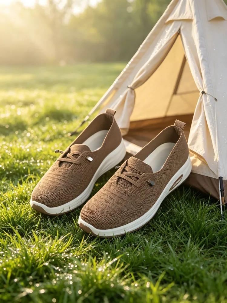 Women Spring Summer Fly Woven Mesh Slip On Flat Shoes, Lightweight Breathable Soft Sole Shallow Mouth Casual Cloth Flats