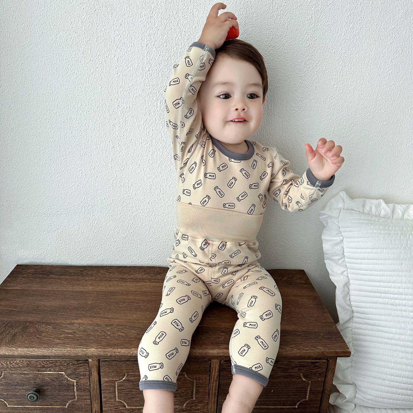 

Pure Cotton Toddler High-Waist Pajama Set - Slim Fit, Cold Protection Homewear for Autumn Size 80 (Approx. height 75cm)