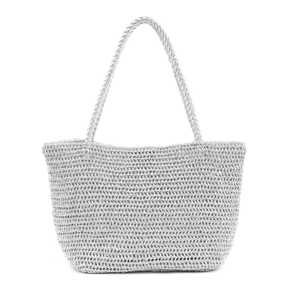 Metallic Cord Crochet Tote Bag 2613112029 Silver [Kuuko] (399)