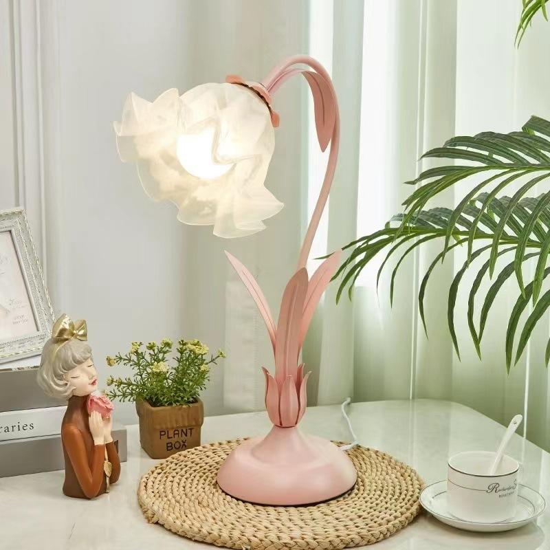 French Lily of the Valley Table Lamp, Vintage Floral Ambient Night Light, Decorative Flower Desk Lamp for Bedroom Bedside