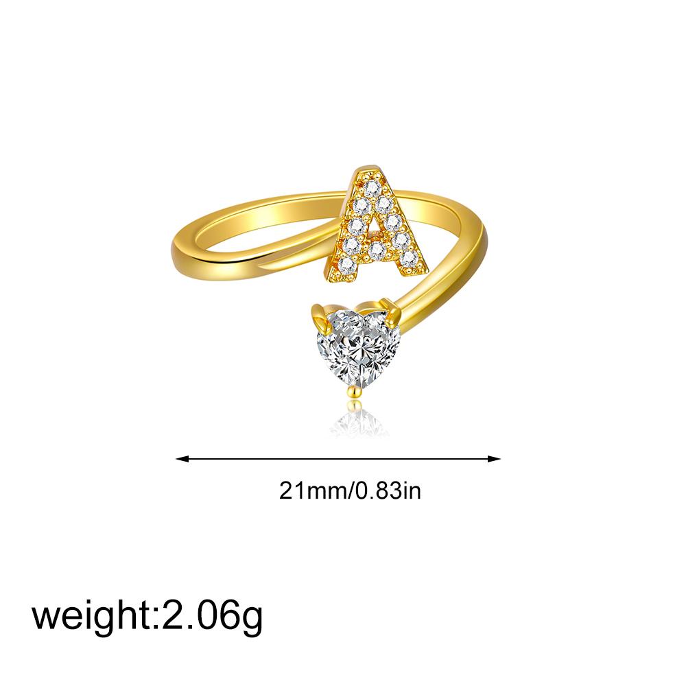 

Gold Color A-Z Initial Letter Adjustable Ring for Women Girl Luxury Heart Zircon Fashion Jewelry Wedding Party Gift A золотой