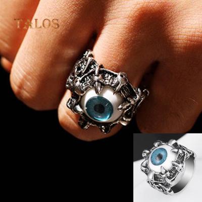 Super Cool Stainless Steel Dragon Claw Blue Evil Eye Skull Biker Ring