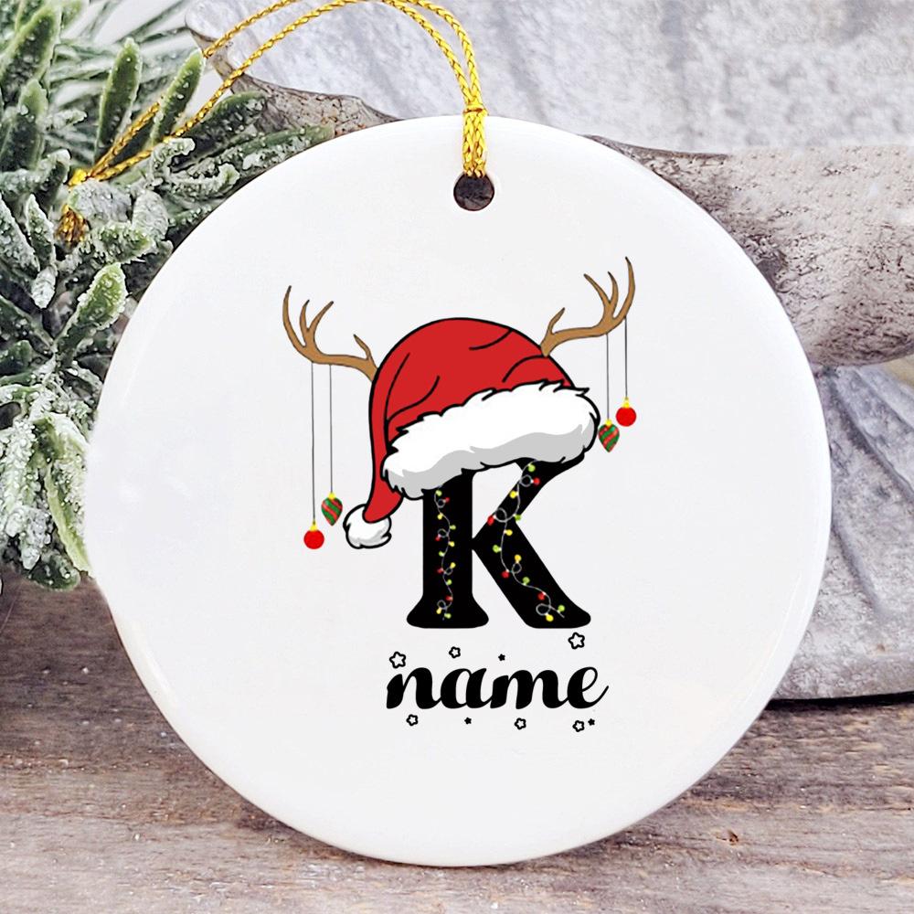 Baby's Christmas Ornament Personalized Initial with Name Ceramic Bauble Gift for Newborn Present for Baby Custom Xmas Decoration