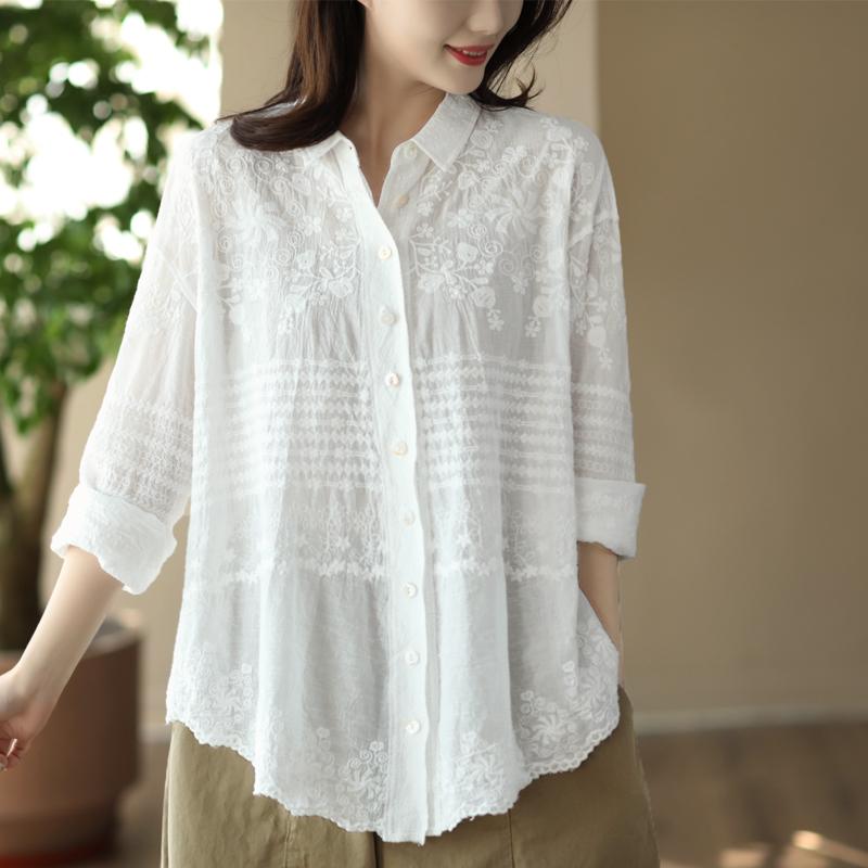 DIMANAF New Spring Shirt Women 2025  Lace Blouse Long Sleeve Basic Fashion Tops Tees Casual Loose White Tees
