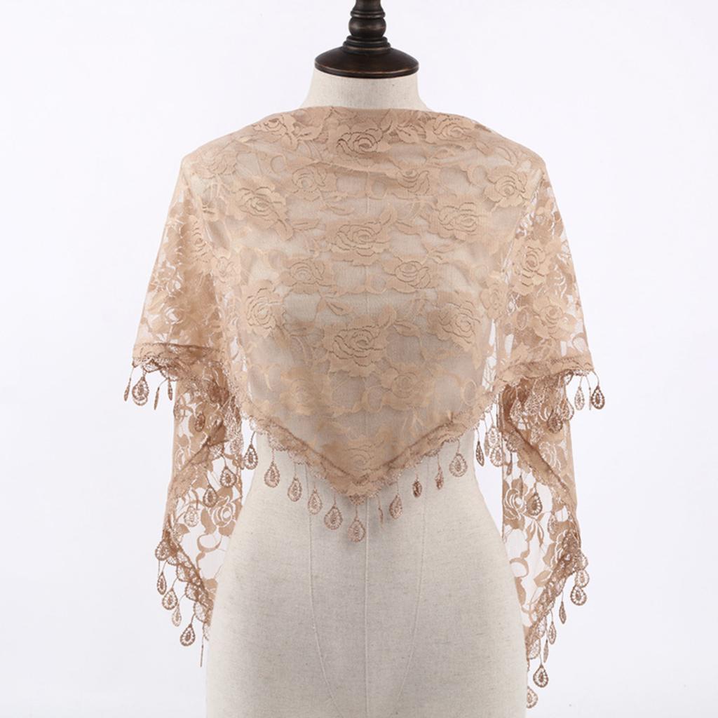 Mesh Lace Tassel Shawl Triangle Scarf Multifunctional Decorative Head Wrap Lightweight Single Layer Breathable Bridal Veil