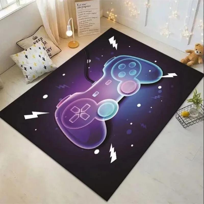 Neon Game Controller Thema Woonkamer Groot Tapijt Zwart Kleurrijk Graffiti Stijl Gamepad Patroon Antislip Vloerkleed voor Huisdecoratie 40x60cm