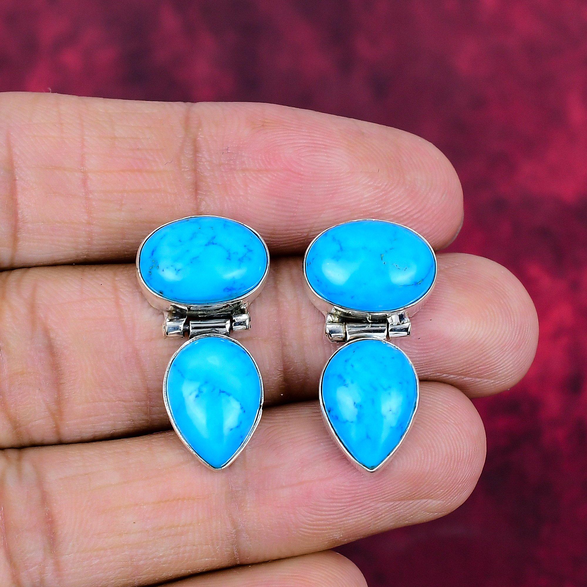 

Бирюзовые серьги из цельного стерлингового серебра 925 пробы, Ювелирные изделия с драгоценными камнями ручной работы, Подарки для жены, Совершенно новые серьги 1.10