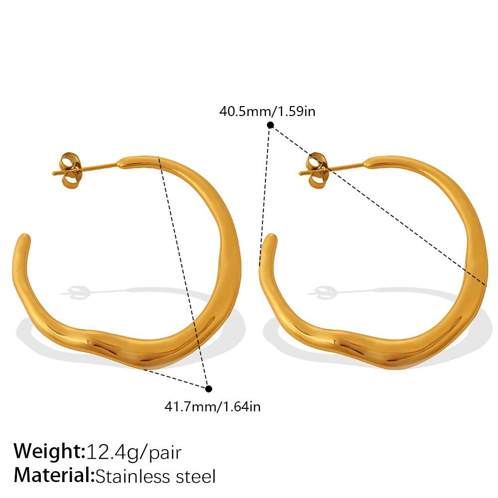 Women s European American New Style Instagram-Style Twisted Wave C-Shaped Hoop Earrings Stainless Steel 18K Gold-Plated