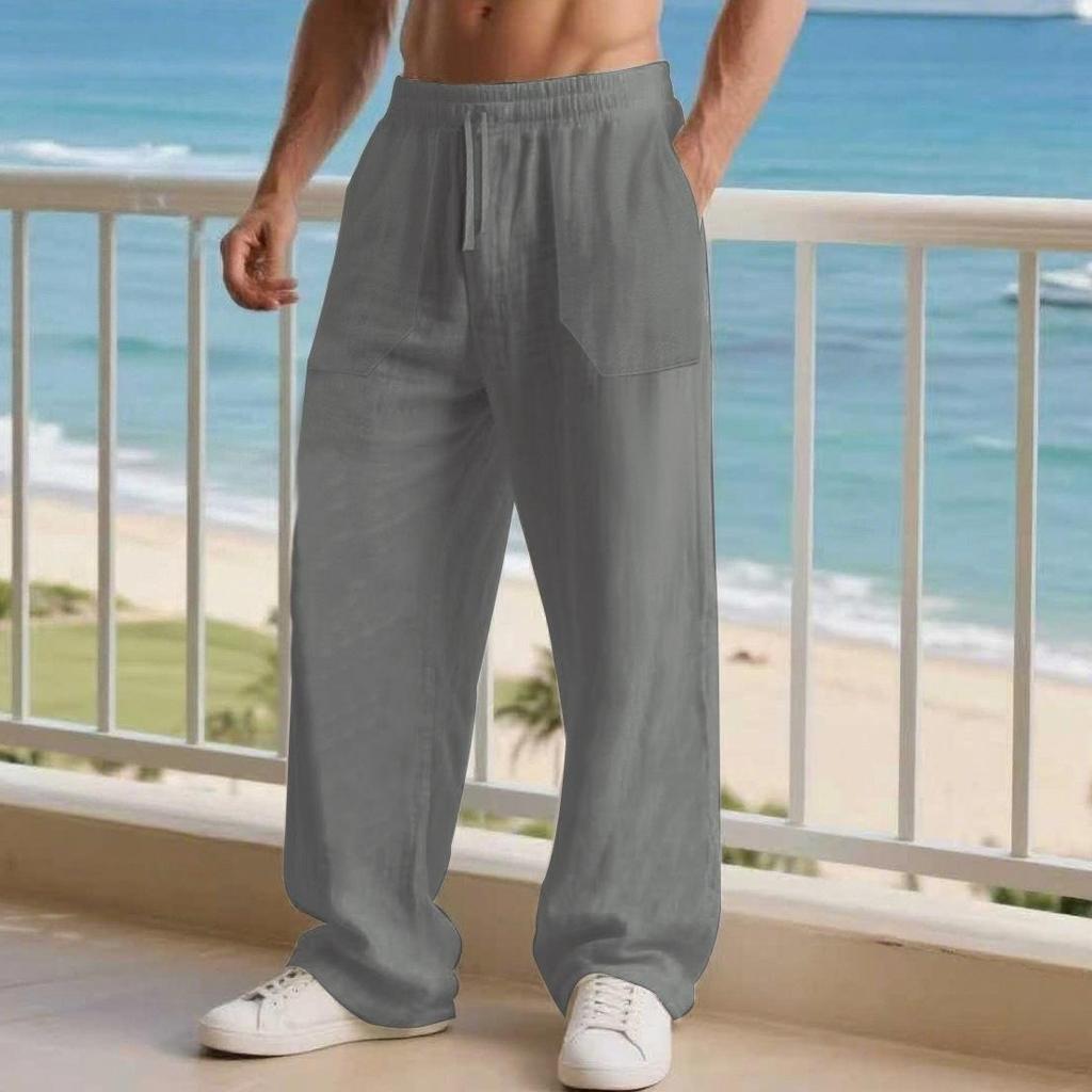 Summer Spring Men's Cotton Linen Pants Male Autumn Breathable Solid Color Linen Trousers Fitness Streetwear S-3XL