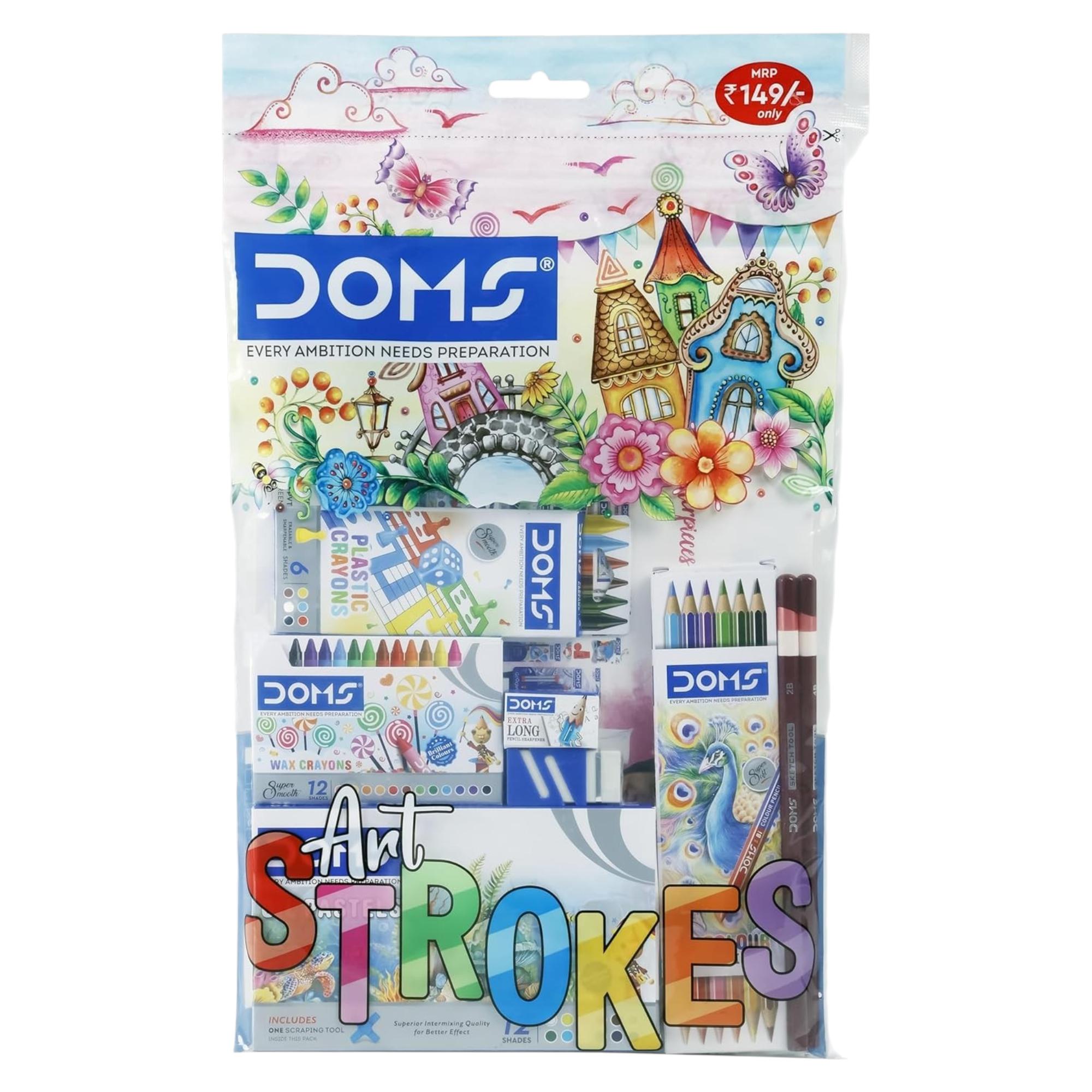 

Doms Art Strokes Kit Perfect Value Pack Creative Kids Stationery Set 10 Items Gifting Art Kit Pack Of 1