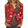 Women's T Shirt Christmas Print Button 3/4 Sleeve Daily Weekend Fashion Basic V- Neck Regular Top