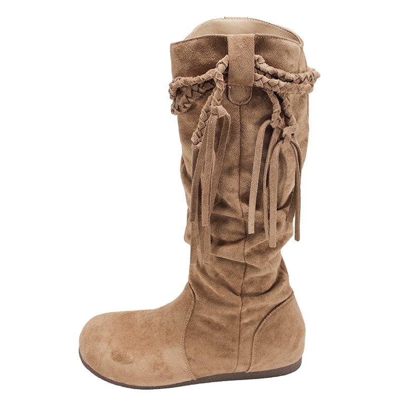 Maillard Retro Flat-bottomed Inner Height-increasing Boots Women's Boots 2025 New Autumn with Skirt Western Pile Boots