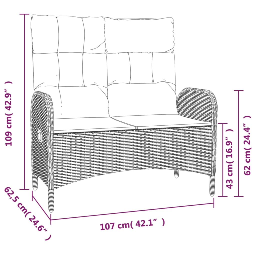 Vidaxl 3-Cz. Garden Furniture Set With Cushions, Black PE Rattan