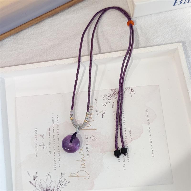 Ожерелье с натуральным аметистом и пряжкой-безопасностью necklace 70cm