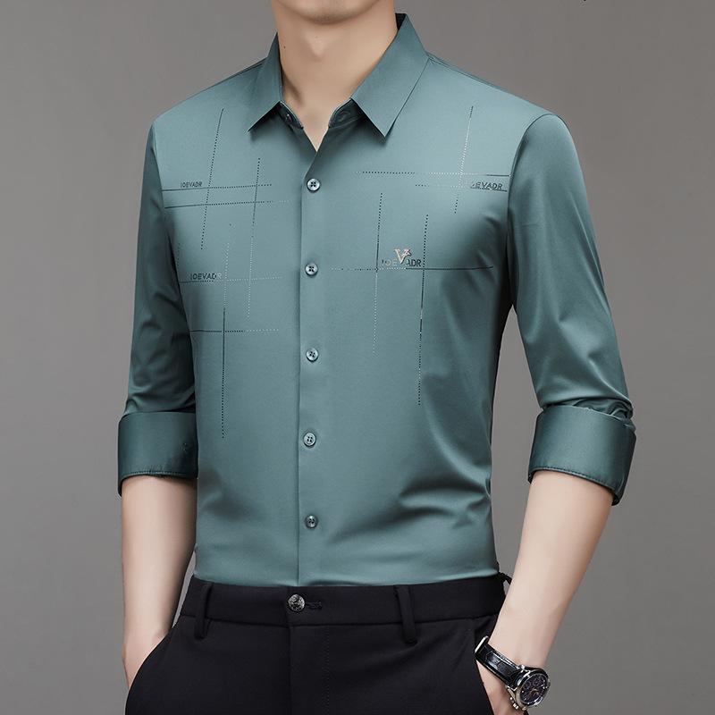 Men Long Sleeve Turn Down Collar Business Casual Wrinkle Free Shirt