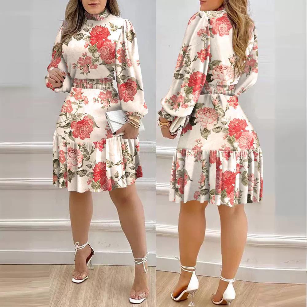 

Ethnic Print Waist-Hugging Sexy Dress for Women 5XL рожевий