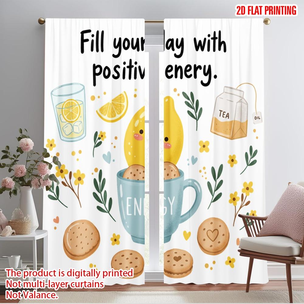 

2pcs 2D flat printing Curtains Positive Energy Lemon Cute Polyester Without Electricity 0 for Indoor Celebrations Studio Window 52.50×116.00 CM 2pcs