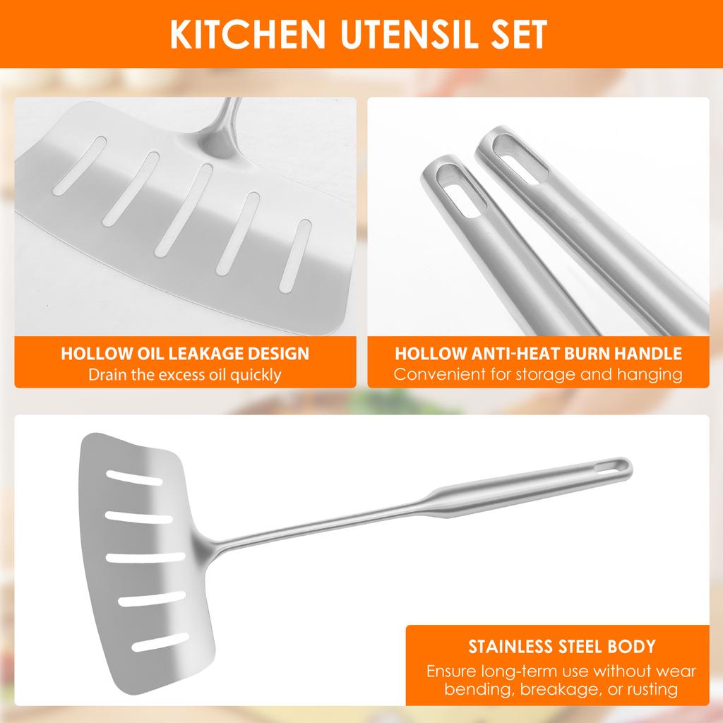 304 stainless steel flat shovel Multi purpose spatula Anti scald handle Hollow oil leakage design for kitchenware