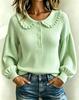 Women S Long Sleeve Pullover Ribbed Knit Top Round Neck Ruffled Trim Fall Winter