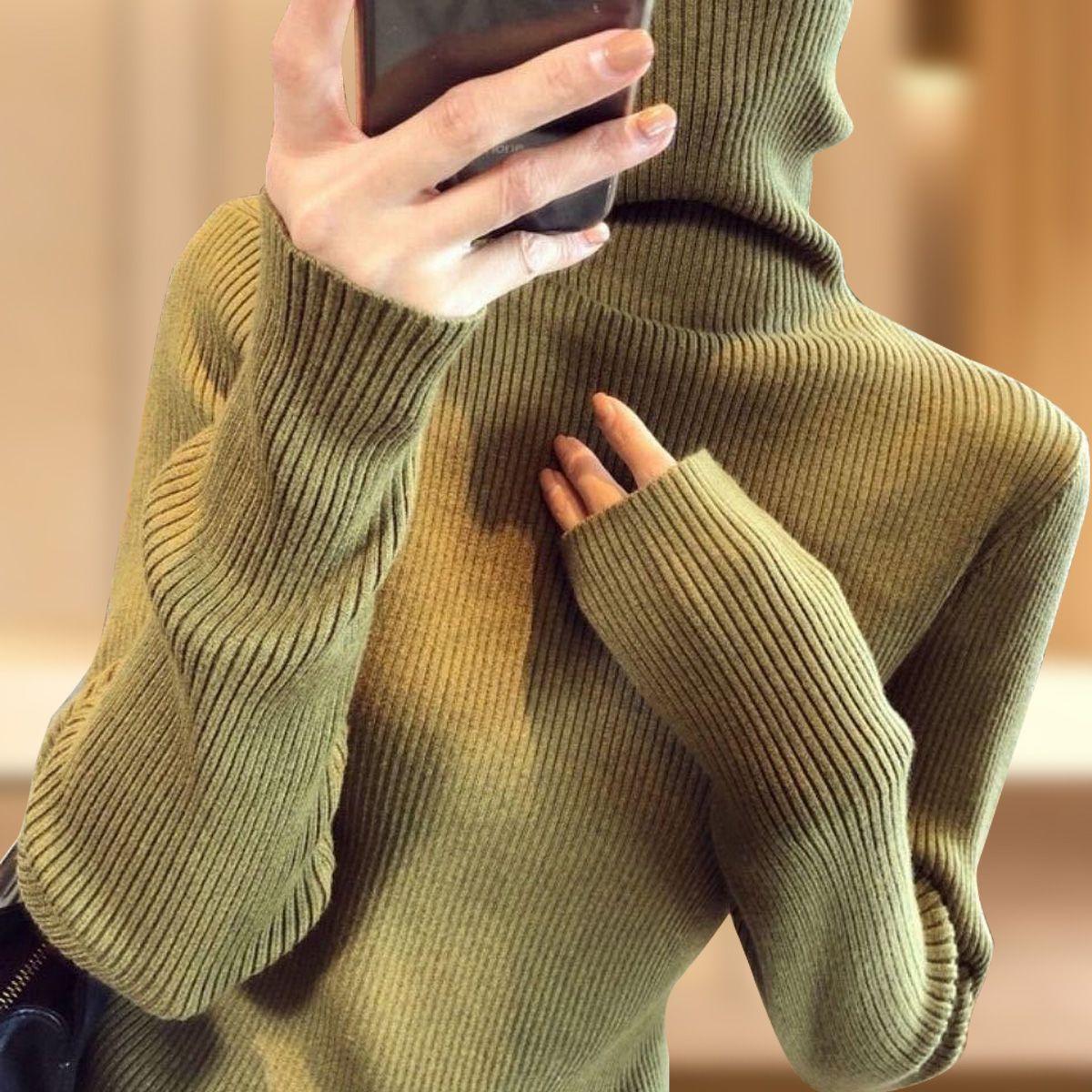 

Autumn Winter Women s Half-Turtleneck Knit Base Shirt Soft Warm Solid Color Pullover Sweater Loose Stretch Knit Top S