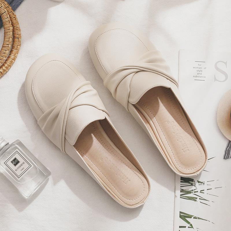 

2025 весна новые без каблука ленивые интернет знаменитости сумка голова полутапочки женские плоская подошва носить полуподдерживающие одинарные туфли женские 39 абрикосовый