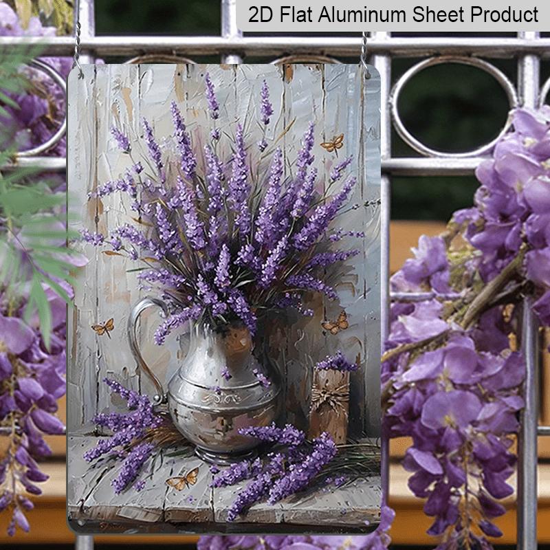 2D Flat, Decorative Sign and Plaque, Aluminum Sign with Lavender In Glass Jar and Vintage Dragonfly Decoration, Wall Art Decor, Vintage Metal