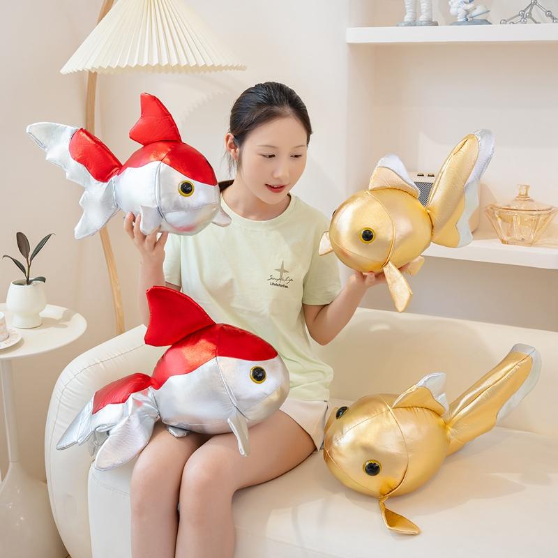 Lucky Koi Goldfish Shaped Plush Toy Soft PU Leather Cartoon Fish Doll Home Decor  Kids Birthday Gift Animal Cushion Throw Pillow