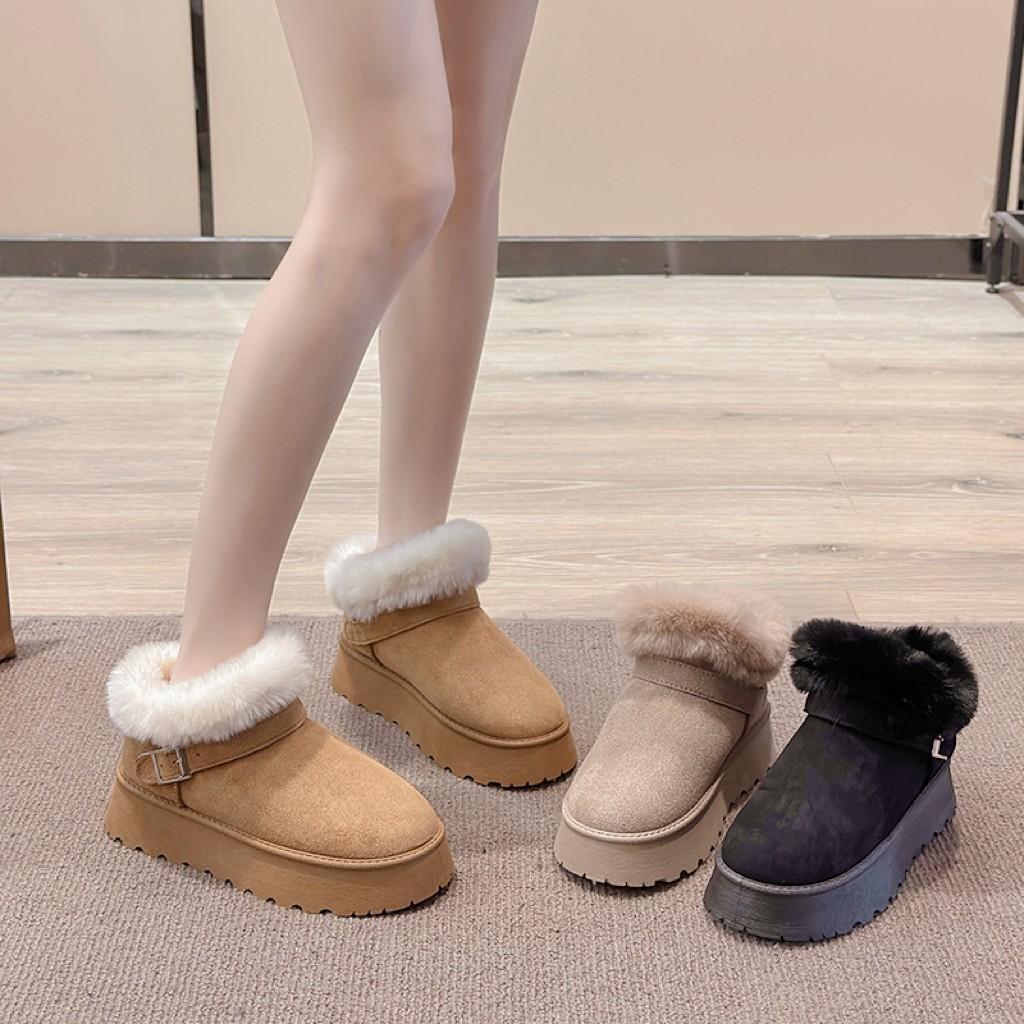 European and American thick-soled snow boots for women's winter large-size metal buckle with fleece surface and small cotton shoes.
