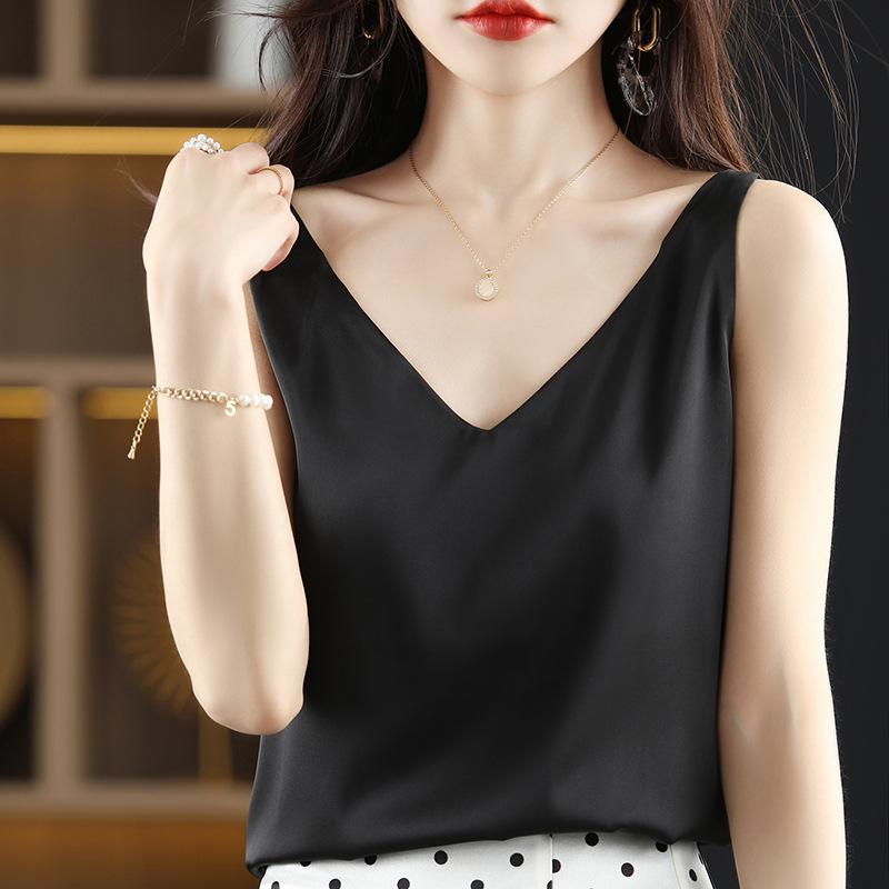 Women's Summer Silk Camisole, Satin V-Neck Top, Unique Base Layer.