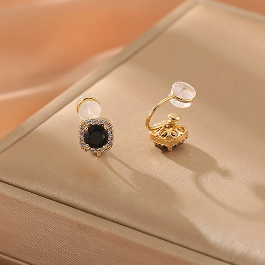 New Fashion Rhinestone Earrings Without Piercing Earrings Women Square Clip On Earrings