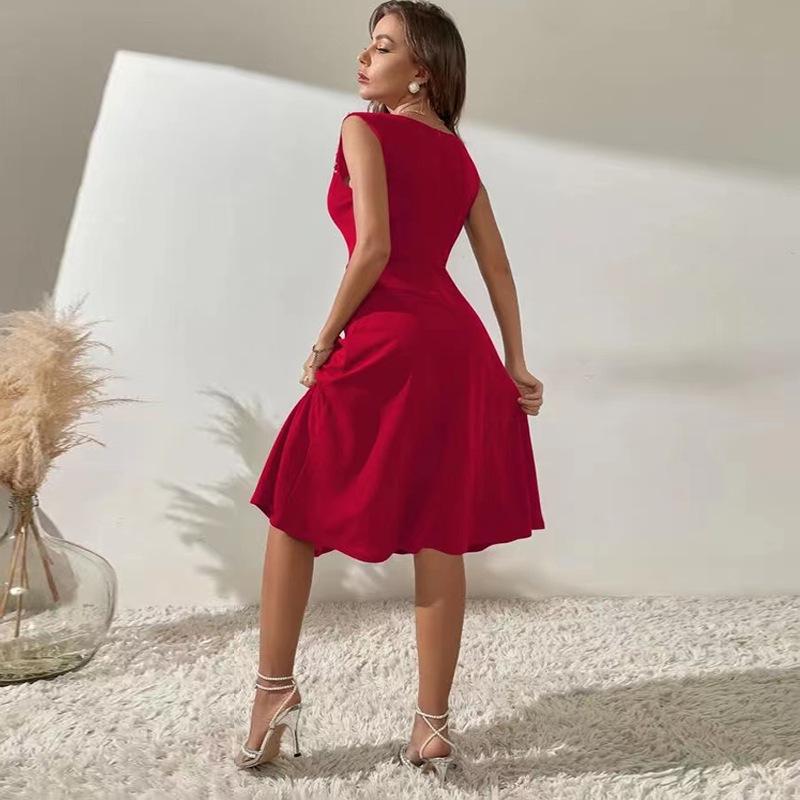 2024 Summer Women's Sleeveless Beaded Slimming Round Neck Dress