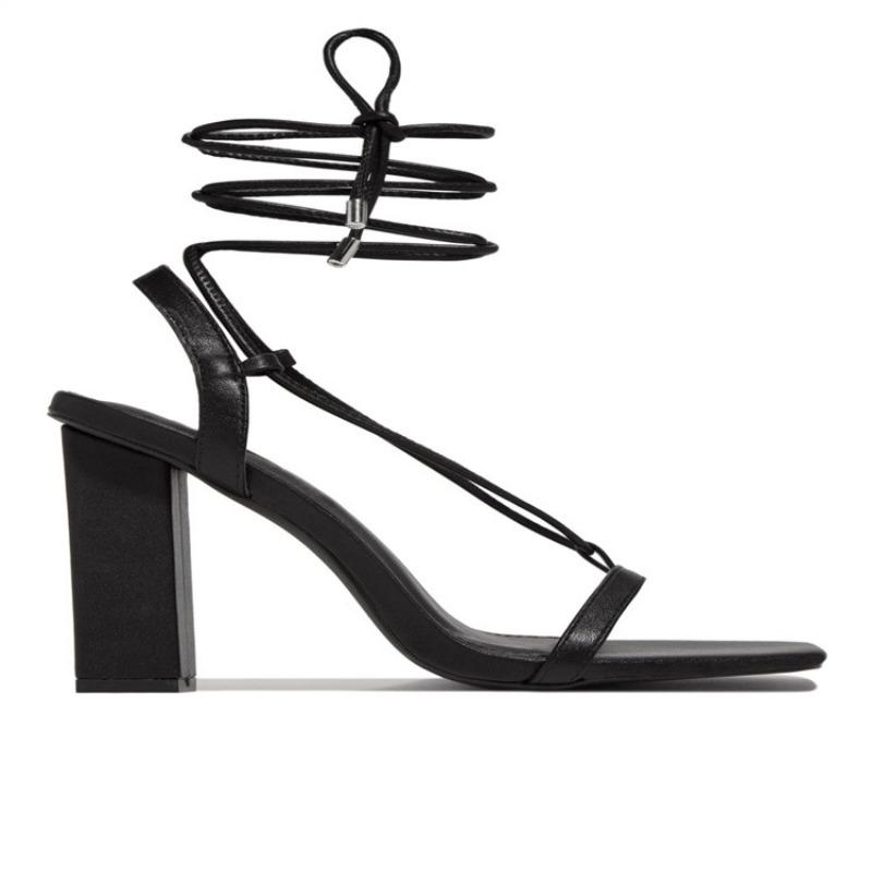 High Hels Shoes Spring and Summer New Thick Heel Square Head Women's Sandals Straps Open Toe High Heel Women's Shoes