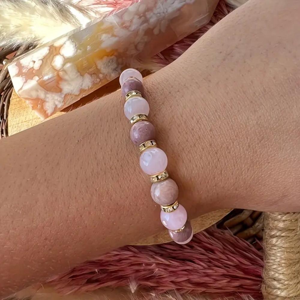 Natural Stone Bracelet For Women Men Attract Good Luck Money Protection Pink Crystal Natural Redwood Pattern Bracelet Wholesale