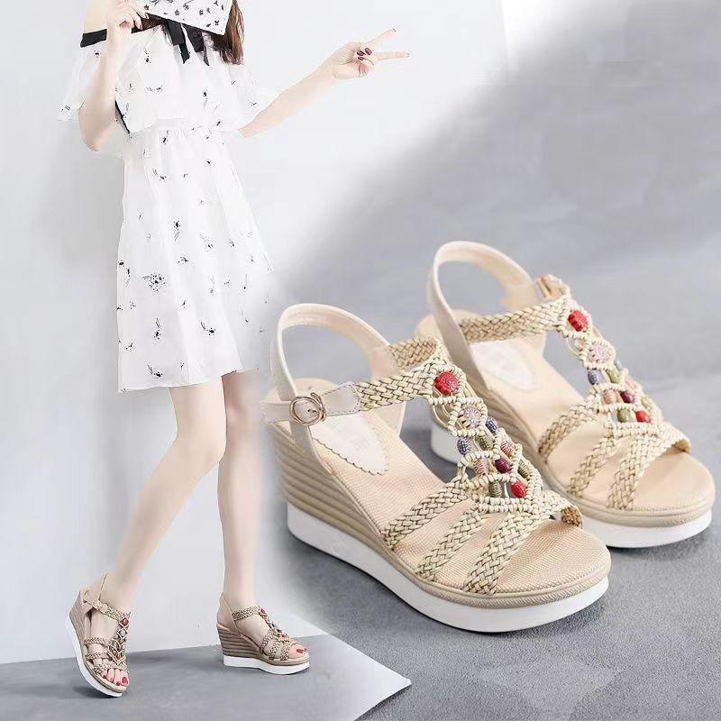 Fashion 2025 New Summer National Wind Sandals Women's Inner Increase 8cm Platform High Heels Handwoven Wedge Shoes for Women Sandals