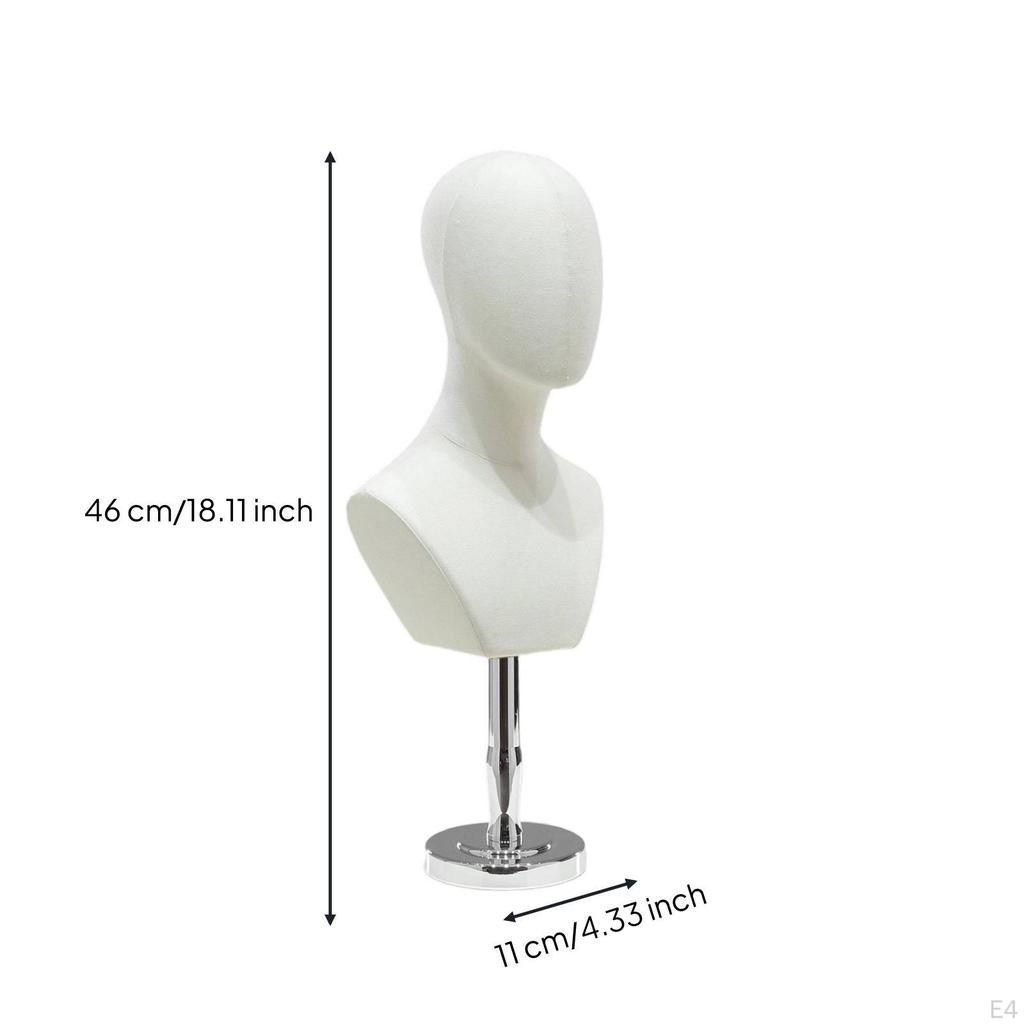 Mannequin Head with Shoulders textileCovered Freestanding Hairpiece Stand for