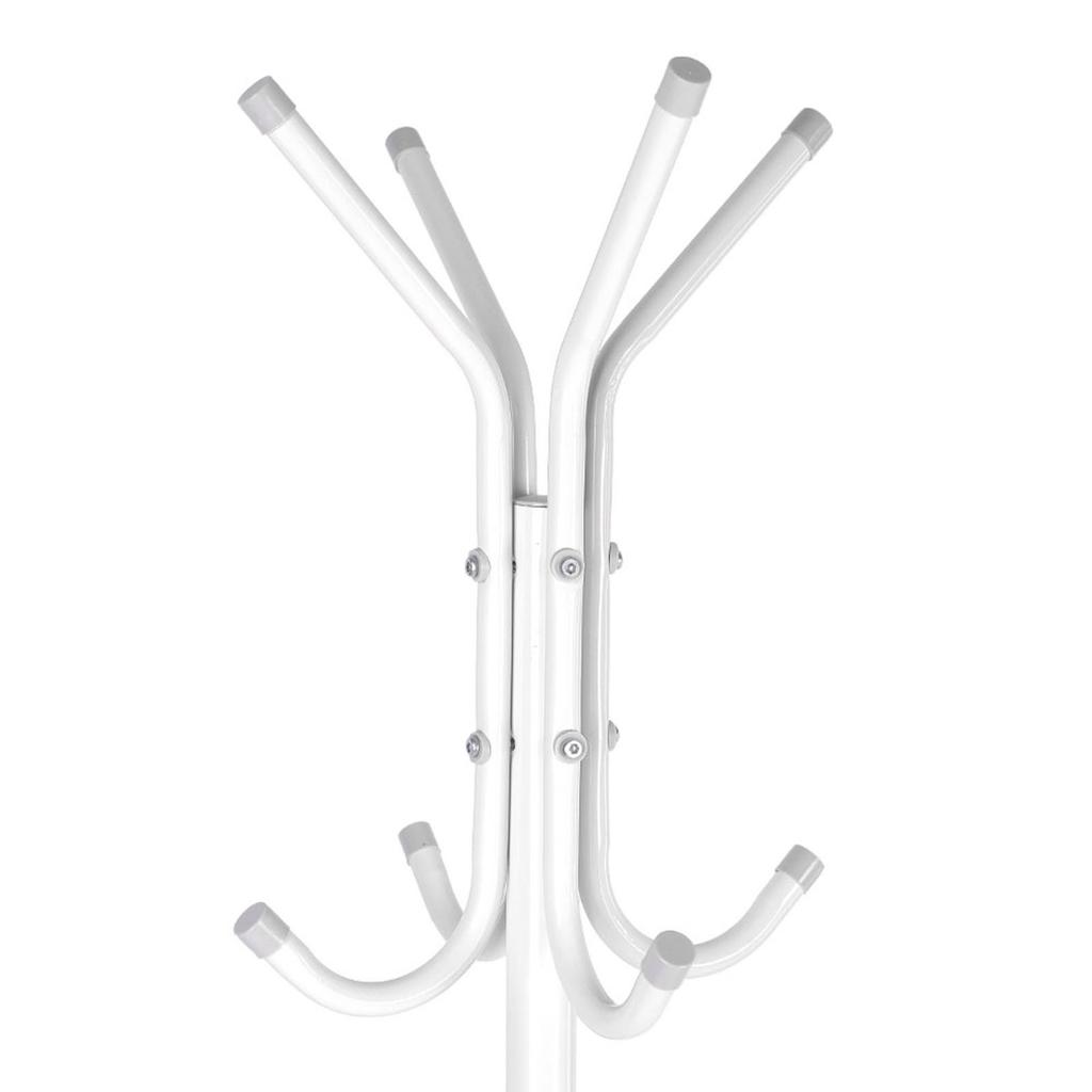 Multi Hook Metal Coat Hat Rack Tree Stand Clothes Bag Hanger Organizer for Home Bedroom (White)