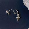 Diamond-studded Silver Needle Cross Earrings New Wave Earrings Female Punk Fashion Asymmetric Earrings.