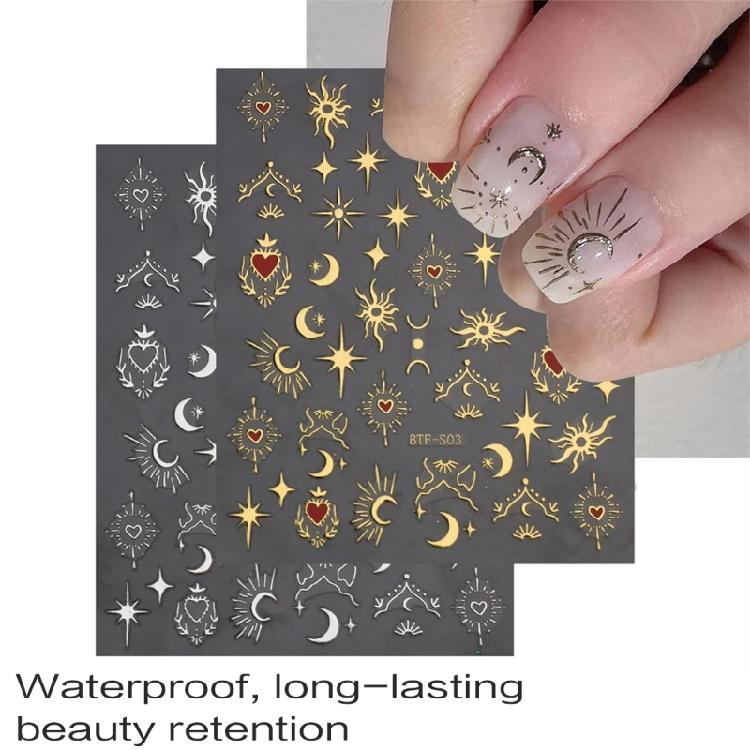 9 Sheets Bronzing Nail Art Stickers Sun Star Heart Nails Stickers Self-Adhesive Manicures Stickers 3D Nails Decals