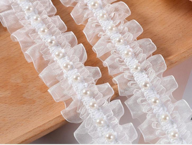 4cm Beaded Rough-Edge Gauze Lace Chiffon Trim for DIY Neckline, Skirt Hem, and Doll Clothes.