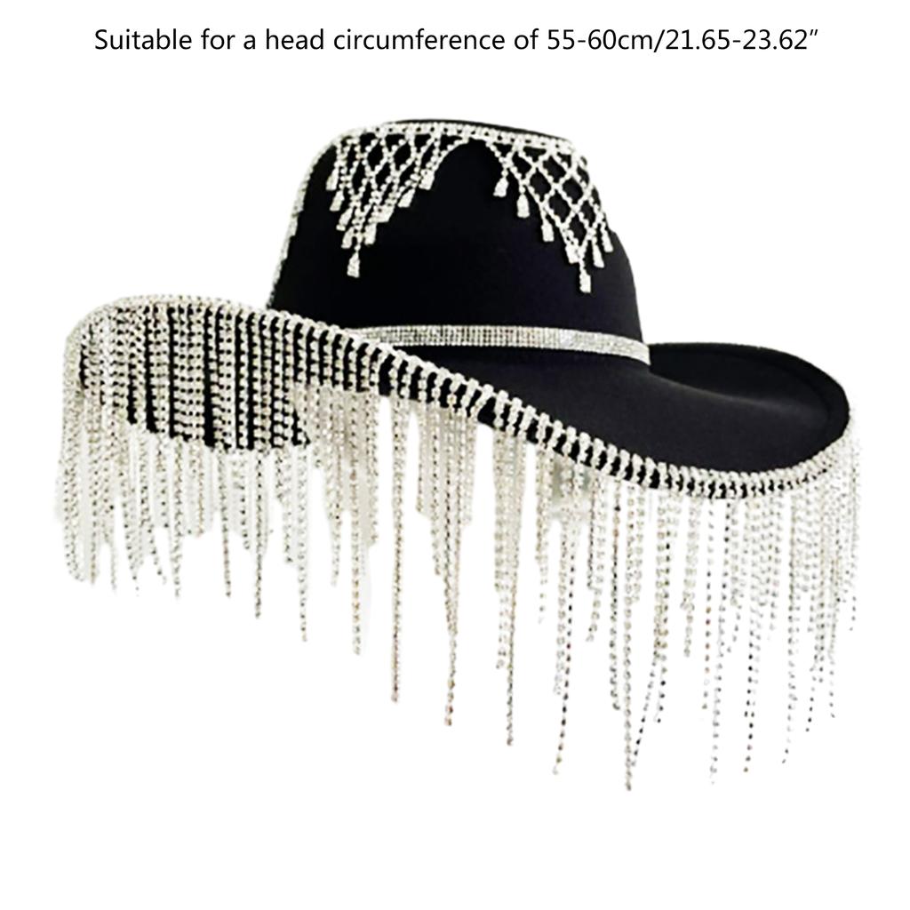 Rhinestones Cowgirl Hat for Women Teens Girls Carnivals Party Hat Lady Bachelorette Party Headgear Photography Accessory