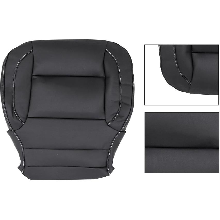 SecosAutoparts Driver Or Passenger Bottom Non-Perforated Leather Seat Cover Black Compatible With Chevy Silverado 1500 2500HD 3500HD Compatible With